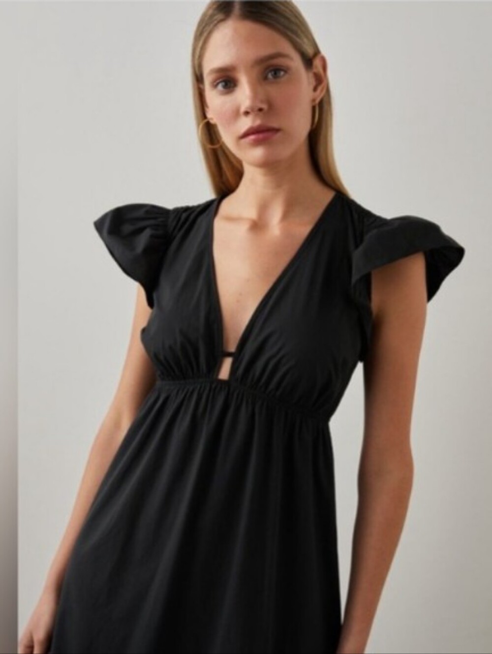 Rails Black Tina Keyhole Cotton Poplin Midi Dress size Large